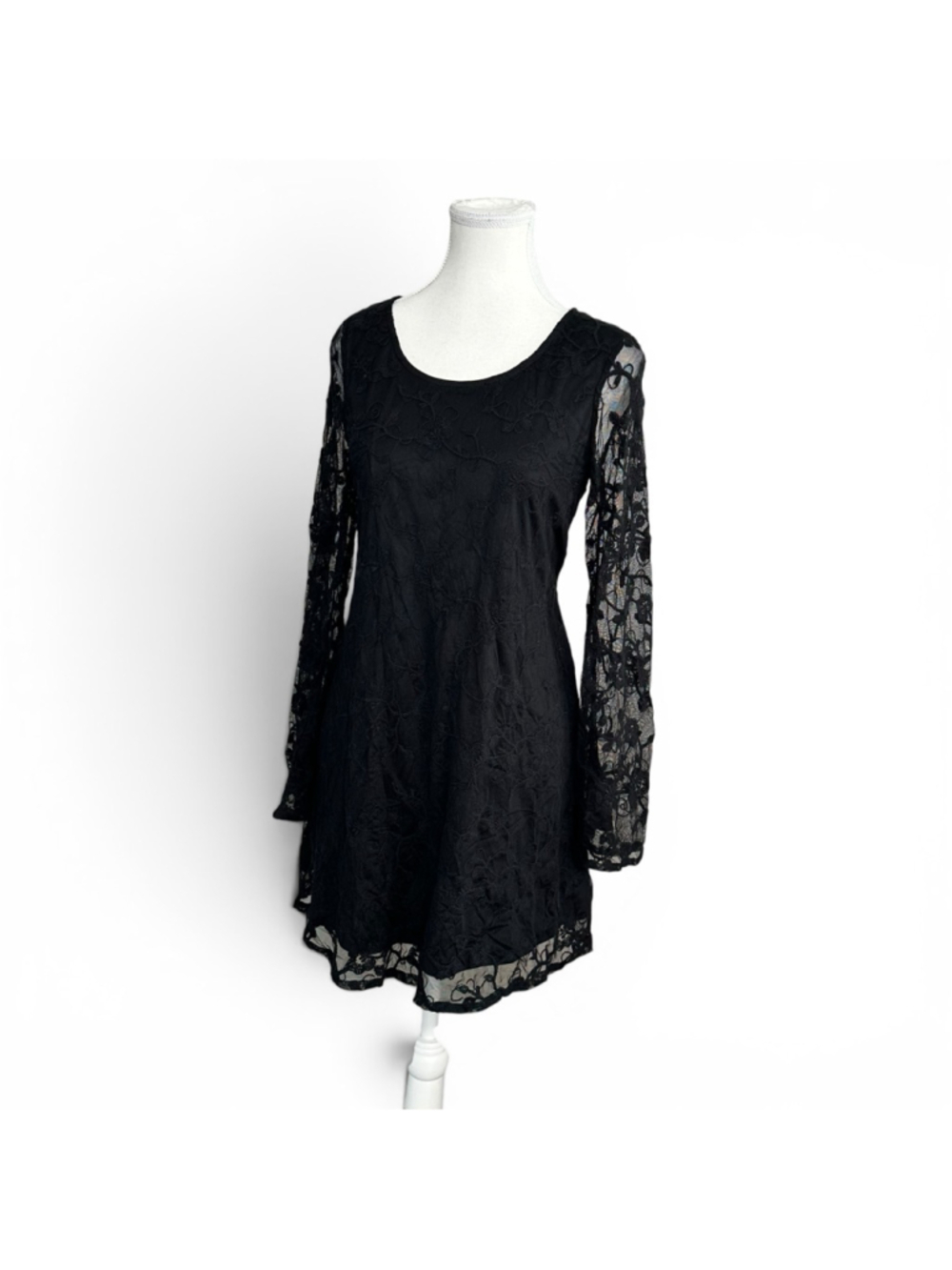 Whimsigoth Black Lace Mini Dress Open Back Fairy Goth bell Sleeve Dress Coquette